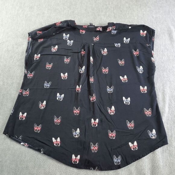Torrid Top Womens Large Black Blouse French Bulldogs Sleeveless Button Front - Picture 9 of 10